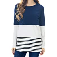 Smallshow Tops de Amamantar de Manga Larga para Mujer Camisa de Lactancia a Rayas con Encaje en la Espalda